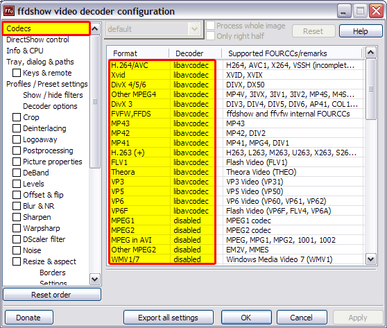 ffdshow video decoder configuration